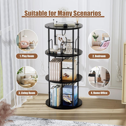Flycity 3 Tier Rotating Bookshelf, 360° Display Rotating Bookcase Corner Storage Rack with Special Visible Partition Storage, Black
