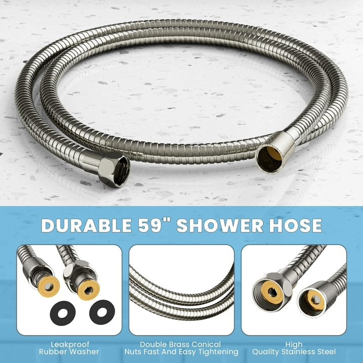 KINGTACK High Pressure Shower Heads, 7.2Inch 2 in 1 Rainfall Shower head & Handheld Showers with Magnetic Docking System, 10-Setting Handheld Shower Head with 59" Rotatable Stainless Steel Hose