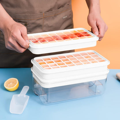 KINGTACK Ice Cube Tray with Lid and Bin, Ice Cube Tray Molds, 96(4 * 8 * 3) pcs Ice Trays for freezer, Chilling Drinks, Whiskey & Cocktails, with Ice Container and Ice Scoop, BPA-Free, Blue