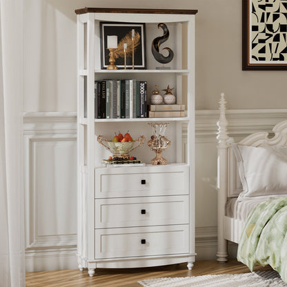 Flycity 71 Inch Tall Bookshelf, 6 Tiers Farmhouse Bookcase with Drawers and Shelves, Kitchen Storage Cabinet, Rustic Freestanding Display Bookshelves for Bedroom Living Room