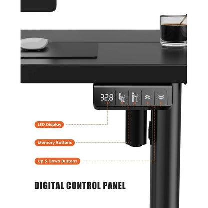 Flycity Electric Standing Desk Adjustable Height Stand Up Desk, 48" x 24" Sit Stand Desk, Low Noise Home Office Desk, Computer Desk with Splice Board, Child Lock & Memory Function, Black