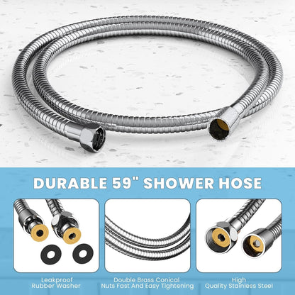 KINGTACK High Pressure Shower Head, 7.2Inch 2 in 1 Rainfall Shower head & Handheld Showers with Magnetic Docking System, 10-Setting Handheld Shower Head with 59" Rotatable Stainless Steel Hose