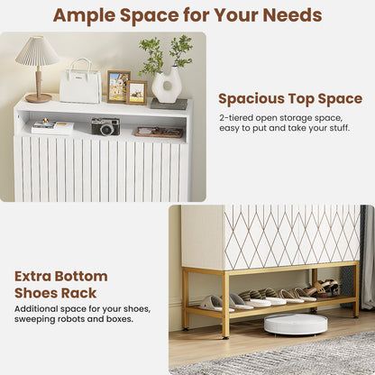 Flycity Modern Shoe Cabinet with Doors, 7-Tier Shoe Rack Organizer Cabinet with Adjustable Shelves & Buffer Hinge, Freestanding Storage with Anti-Tip Fitting for Entryway, Hallway