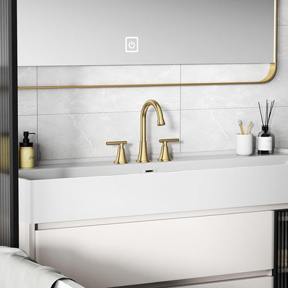 KINGTACK Bathroom Faucets for Sink 3 Hole, Brushed Gold Bathroom Sink Faucet with Pop-up Drain and Supply Lines, Stainless Steel Lead-Free Widespread Faucet for Bathroom Sink Vanity RV Sink, 2 Pack...
