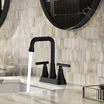 KINGTACK Bathroom Sink Faucet, 4 inch Matte Black Bathroom Faucets with Pop-up Drain and Supply Lines, Stainless Steel 2-Handle Centerset Faucet for Bathroom Faucet 3 Hole, 2 Pack