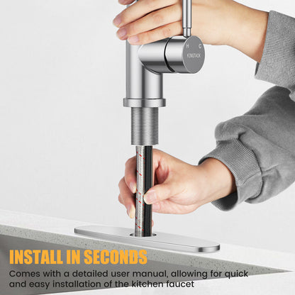 KINGTACK Kitchen Faucet with Pull Down Sprayer, Single Handle High Arc Brushed Nickel Kitchen Sink Faucets with Deck Plate Suit to 1 or 3 Holes