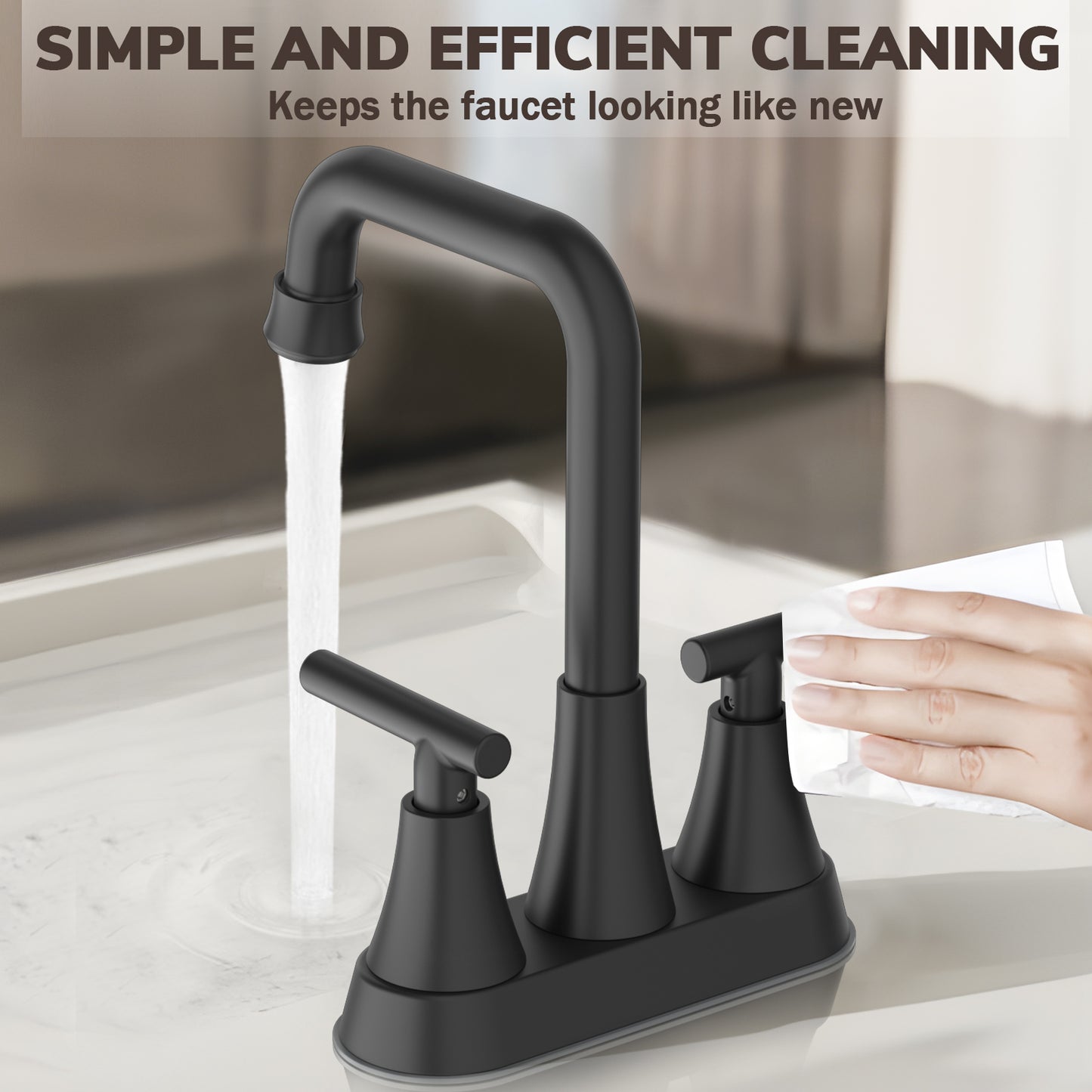 KINGTACK Bathroom Sink Faucet, 4 inch Matte Black Bathroom Faucets with Pop-up Drain and Supply Lines, Stainless Steel 2-Handle Centerset Faucet for Bathroom Faucet 3 Hole