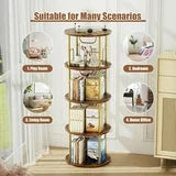 Flycity 4 Tier Rotating Bookshelf, 360° Display Rotating Bookcase Corner Storage Rack with Special Visible Partition Storage, Gold