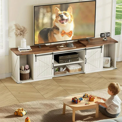 Flycity Extendable TV Stand for 85 95 105 Inch TVs, Large Entertainment Center with Sliding Doors & Storage, Modern Media Console for Living Room, Adjustable Length 86"-113", Heavy Duty TV Cabinet