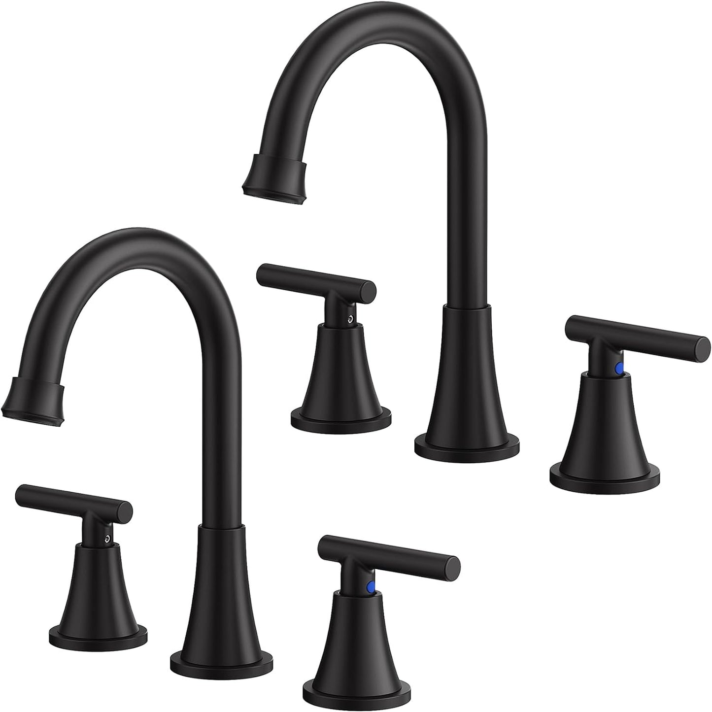 KINGTACK Bathroom Faucets, Matte Black Bathroom Faucet with Pop-up Drain and Supply Lines, Stainless Steel Lead-Free Widespread Faucet for Bathroom Sink Vanity RV Farmhouse Sink, 2 Pack