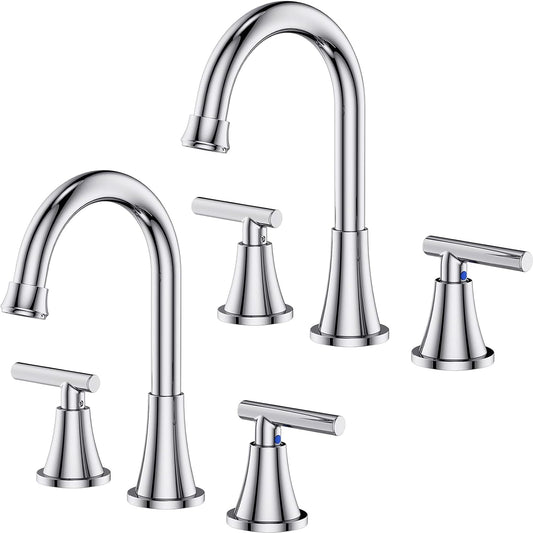 KINGTACK Bathroom Faucet, Chrome Bathroom Sink Faucet with Pop-up Drain and Supply Lines, Stainless Steel Lead-Free Widespread Faucet for Bathroom Sink Vanity RV Farmhouse Sink, 2 Pack