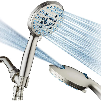 KINGTACK High Pressure 10-mode Handheld Shower Head - Anti-clog Nozzles, Built-in Power Wash to Clean Tub, Tile & Pets, Brushed Nickel