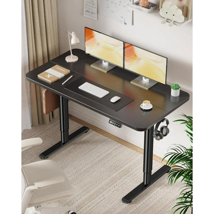 Flycity Electric Standing Desk Adjustable Height Stand Up Desk, 48" x 24" Sit Stand Desk, Low Noise Home Office Desk, Computer Desk with Splice Board, Child Lock & Memory Function, Black