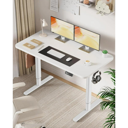 Flycity Electric Standing Desk Adjustable Height Stand Up Desk, 48" x 24" Sit Stand Desk, Low Noise Home Office Desk, Computer Desk with Splice Board, Child Lock & Memory Function, White