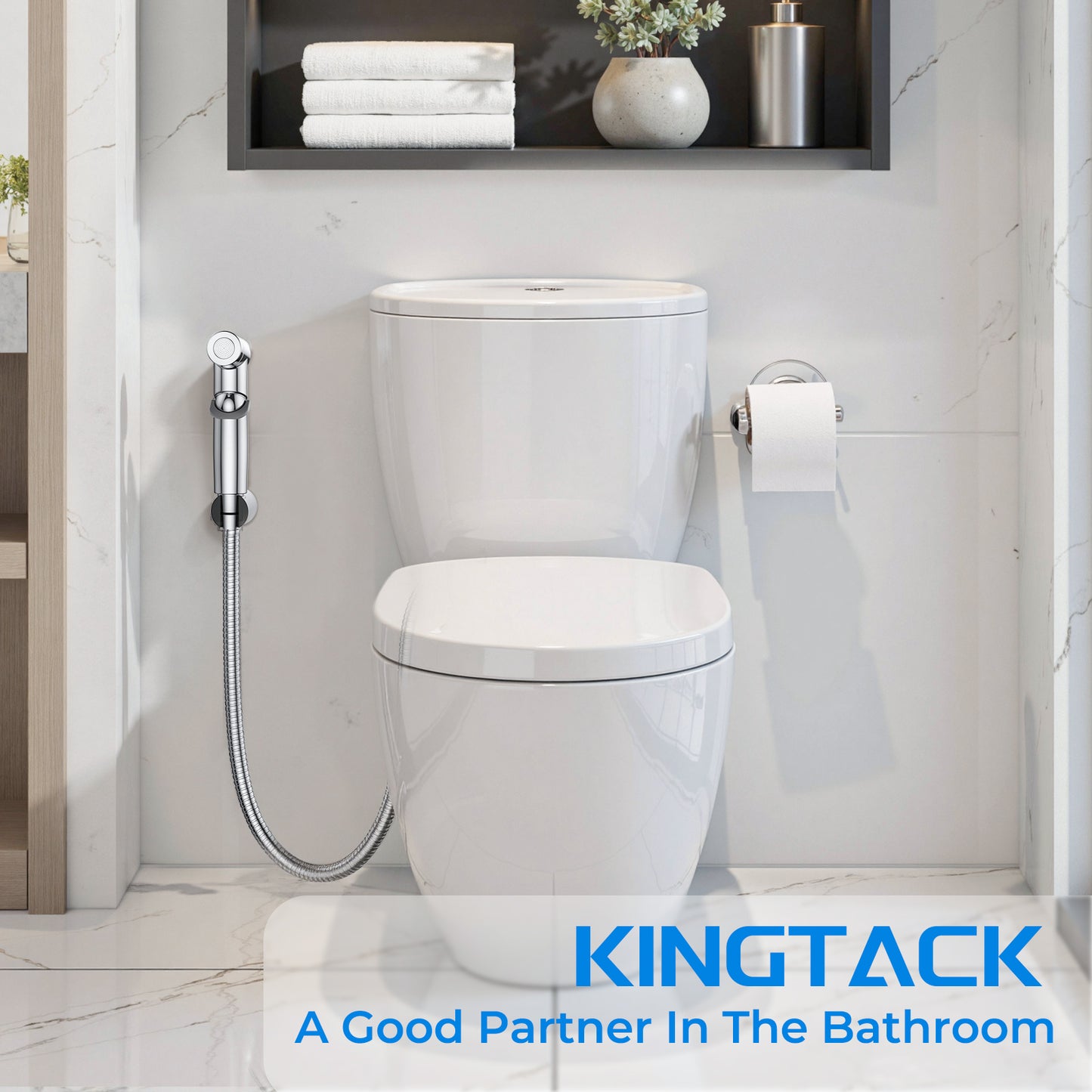 KINGTACK Handheld Bidet Sprayer for Toilet, Adjustable Water Pressure Control with Bidet Hose for Feminine Wash, Stainless Steel Brushed Nickel Bidet Faucet Cloth Diaper for Baby Wash