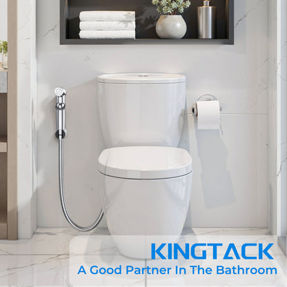 KINGTACK Handheld Bidet Sprayer for Toilet, Adjustable Water Pressure Control with Bidet Hose for Feminine Wash, Stainless Steel Brushed Nickel Bidet Faucet Cloth Diaper for Baby Wash