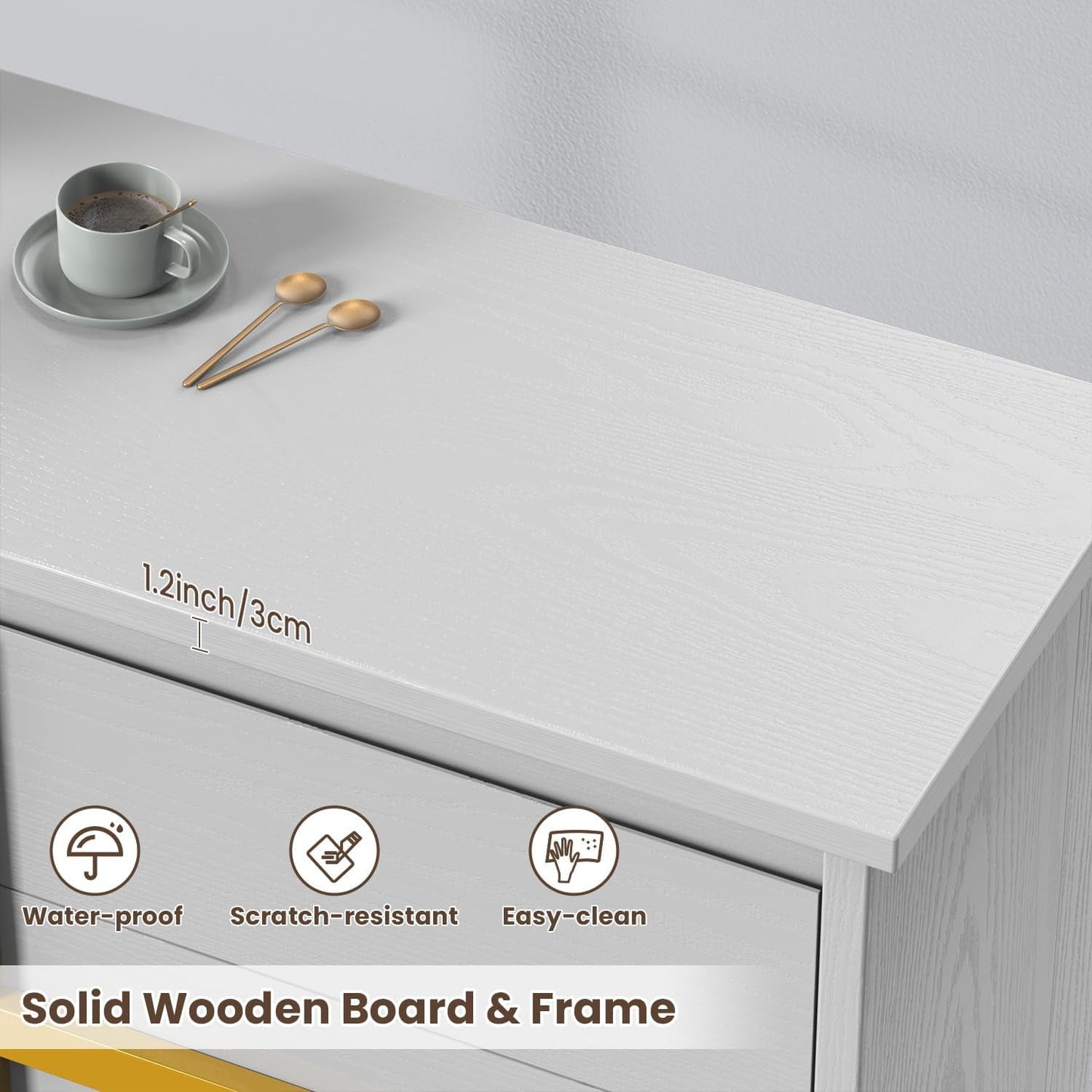 FLYCITY 6 Drawer 47.2'' Dresser for Bedroom, Modern Dresser Wood Storage Cabinet with Gold Handle, Large & Long Dresser(White)