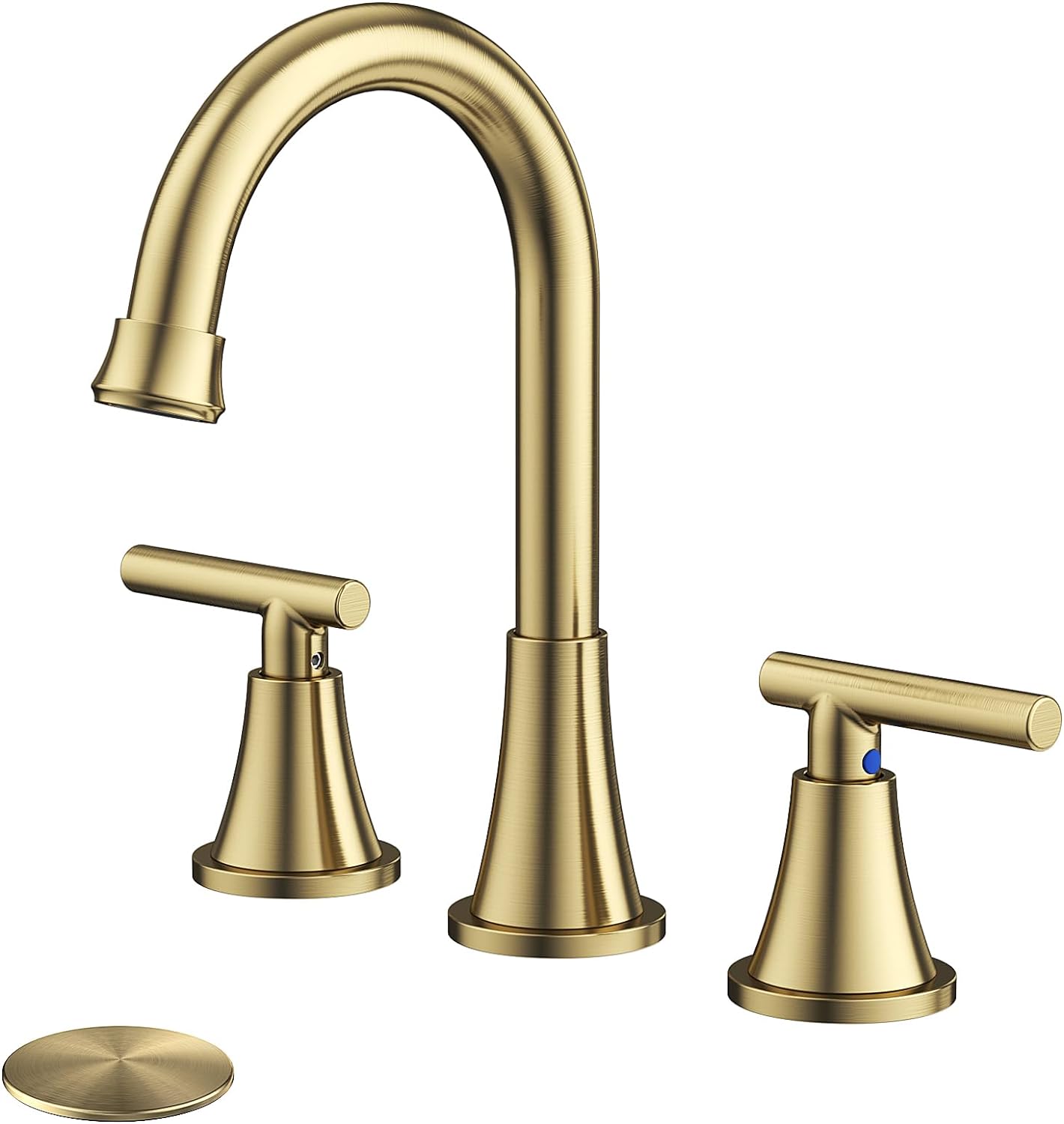 KINGTACK Bathroom Faucets for Sink 3 Hole, Brushed Gold Bathroom Sink Faucet with Pop-up Drain and Supply Lines, Stainless Steel Lead-Free Widespread Faucet for Bathroom Sink Vanity RV Farmhouse Sink