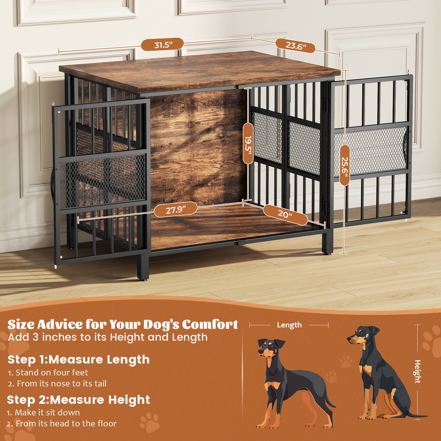 KINGTACK 31.5" Foldable Dog Crate Furniture, Assemble-Free Heavy Duty Dog Cage for Small Medium Dogs, Chew Resistant Dog Kennel Indoor, Folding Crate for Bedroom Living Room, Black