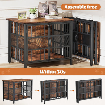 KINGTACK 31.5" Foldable Dog Crate Furniture, Assemble-Free Heavy Duty Dog Cage for Small Medium Dogs, Chew Resistant Dog Kennel Indoor, Folding Crate for Bedroom Living Room, Black