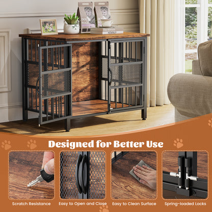 KINGTACK 31.5" Foldable Dog Crate Furniture, Assemble-Free Heavy Duty Dog Cage for Small Medium Dogs, Chew Resistant Dog Kennel Indoor, Folding Crate for Bedroom Living Room, Black