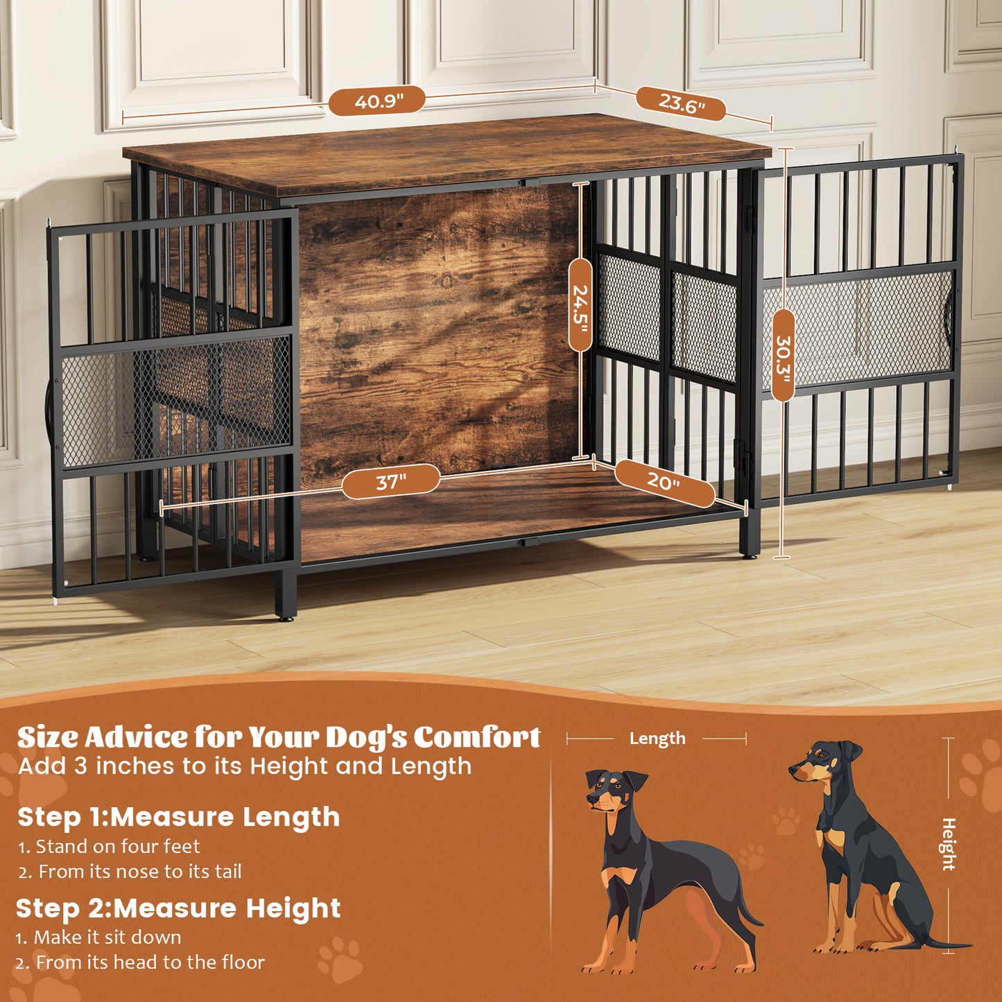 KINGTACK 41" Foldable Dog Crate Furniture, Assemble-Free Heavy Duty Dog Cage for Medium Large Dogs, Chew Resistant Dog Kennel Indoor, Folding Crate for Bedroom Living Room, Black