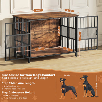 KINGTACK 41" Foldable Dog Crate Furniture, Assemble-Free Heavy Duty Dog Cage for Medium Large Dogs, Chew Resistant Dog Kennel Indoor, Folding Crate for Bedroom Living Room, Black