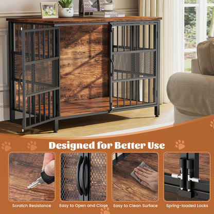 KINGTACK 41" Foldable Dog Crate Furniture, Assemble-Free Heavy Duty Dog Cage for Medium Large Dogs, Chew Resistant Dog Kennel Indoor, Folding Crate for Bedroom Living Room, Black