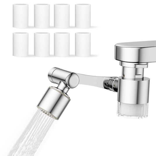 KINGTACK 1080° Swivel Faucet Extender, Sink Water Faucet Aerator Extension, 2 Mode Splash Water Filter Extension, Kitchen Bathroom 360° Rotatable Spray Attachment, 8pcs Replacement Filter