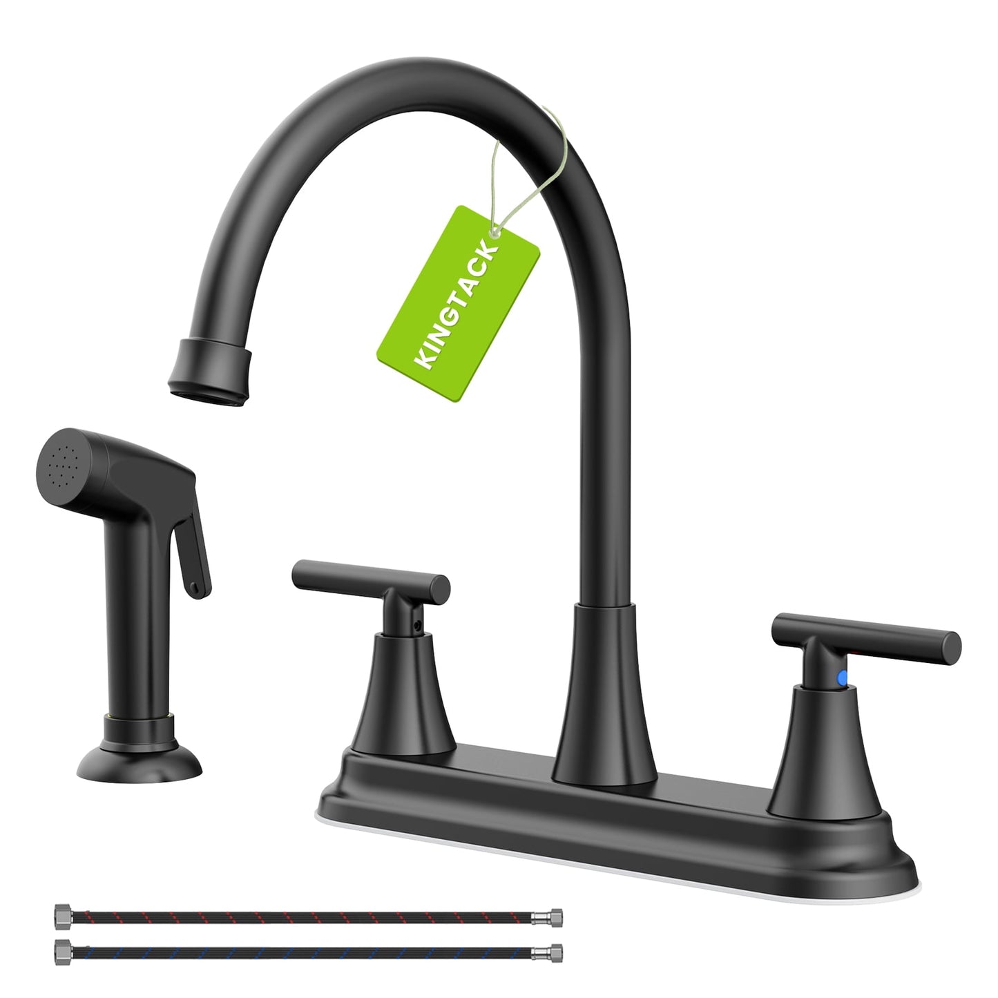 KINGTACK Kitchen Faucet with Sprayer, Matte Black Kitchen Sink Faucet, 3 Hole or 4 Holel Faucet for Kitchen Sink, Stainless Steel Touch Kitchen Faucet with Side Sprayer