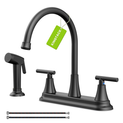 KINGTACK Kitchen Faucet with Sprayer, Matte Black Kitchen Sink Faucet, 3 Hole or 4 Holel Faucet for Kitchen Sink, Stainless Steel Touch Kitchen Faucet with Side Sprayer