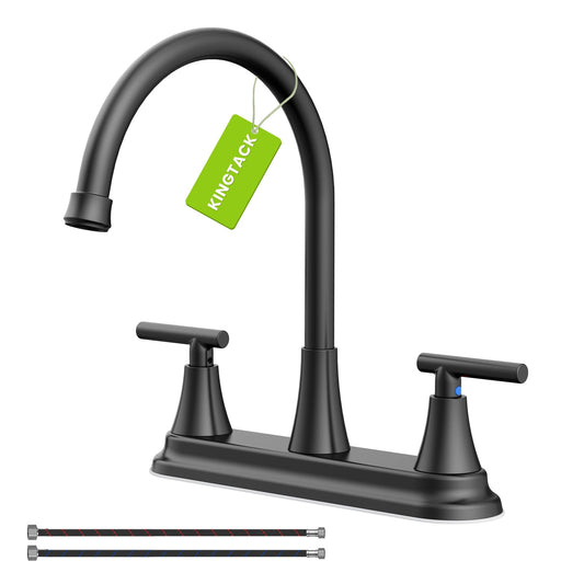 KINGTACK Two Handles Kitchen Faucet, 3 Hole or 4 Holel Faucet for Kitchen Sink, Matte Black