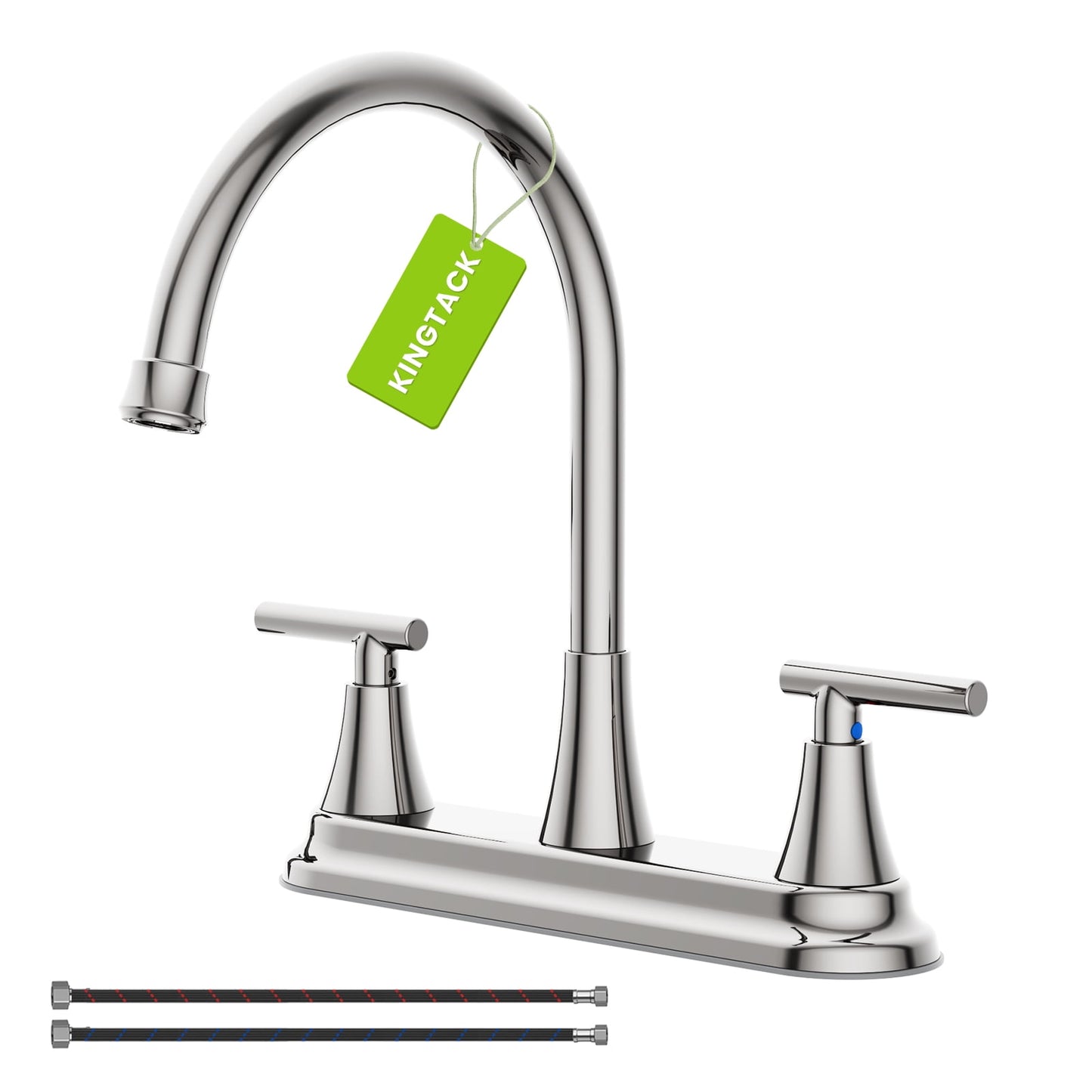 KINGTACK Two Handles Kitchen Faucet, 3 Hole or 4 Holel Faucet for Kitchen Sink, Brushed Nickel