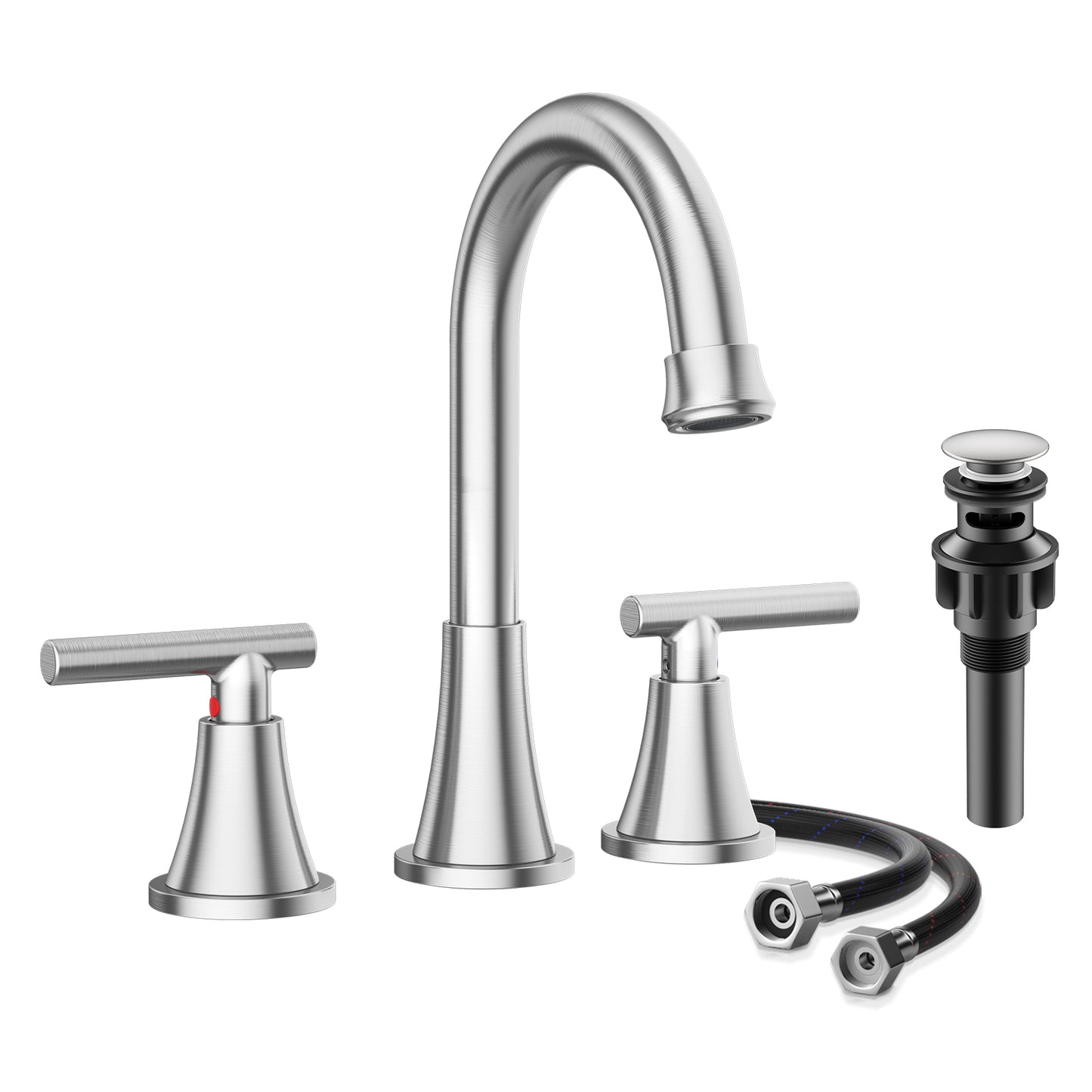 KINGTACK Bathroom Faucet for Sink 3 Hole, 8 Inch Bathroom Faucets with Pop-up Drain and Supply Lines, Brushed Nickel