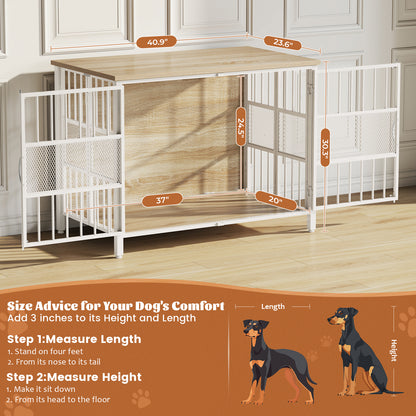 KINGTACK 41" Foldable Dog Crate Furniture, Assemble-Free Heavy Duty Dog Cage for Medium Large Dogs, Chew Resistant Dog Kennel Indoor, Folding Crate for Bedroom Living Room, White