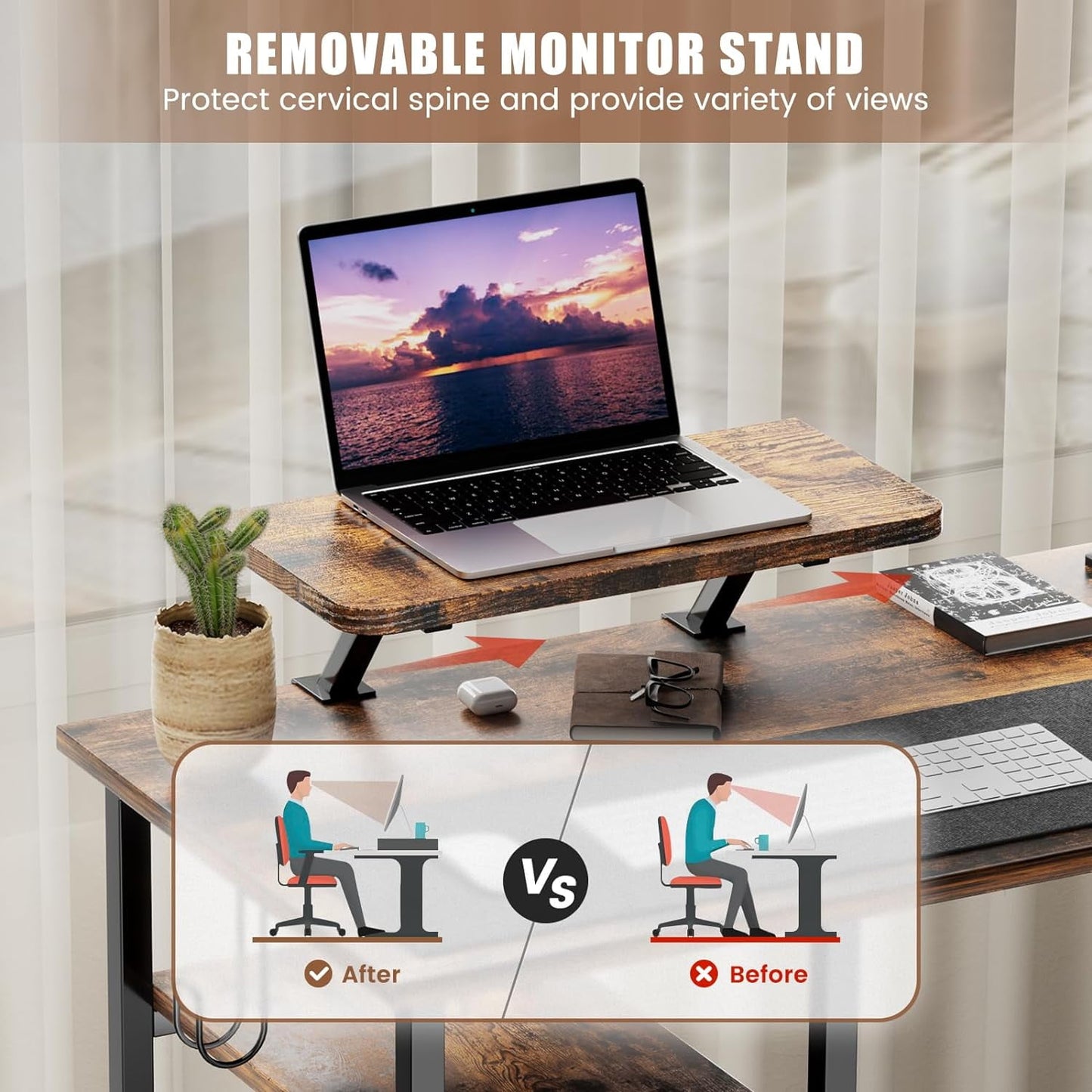 Flycity 94.5 inch L Shaped Gaming Desk with Hutch, LED Lights & Power Outlets, Ergonomic Reversible L-Shaped Gaming Desk with Storage Shelves and Monitor Stand for Home Office, Rustic Brown