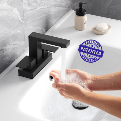 KINGTACK Bathroom Faucets, 4 Inch Matte Black Bathroom Faucets for Sink 3 Hole, 2 Handle Bathroom Sink Faucets with Pop-up Drain and Supply Lines
