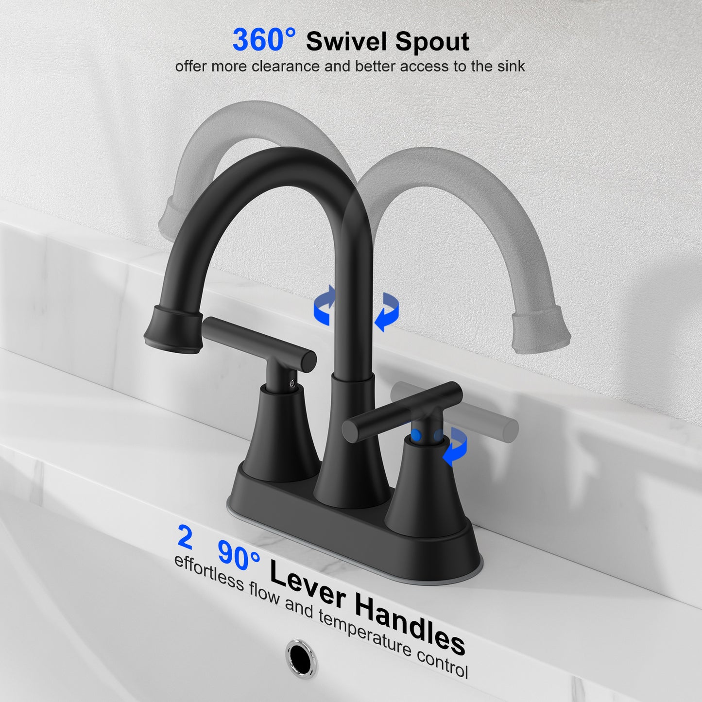 KINGTACK Bathroom Faucets 4 Inch Matte Black Bathroom Sink Faucet, Stainless Steel Lead-Free 2-Handle Centerset Faucet with Pop-up Drain and 2 Supply Hoses Fits 2 or 3-hole Sink