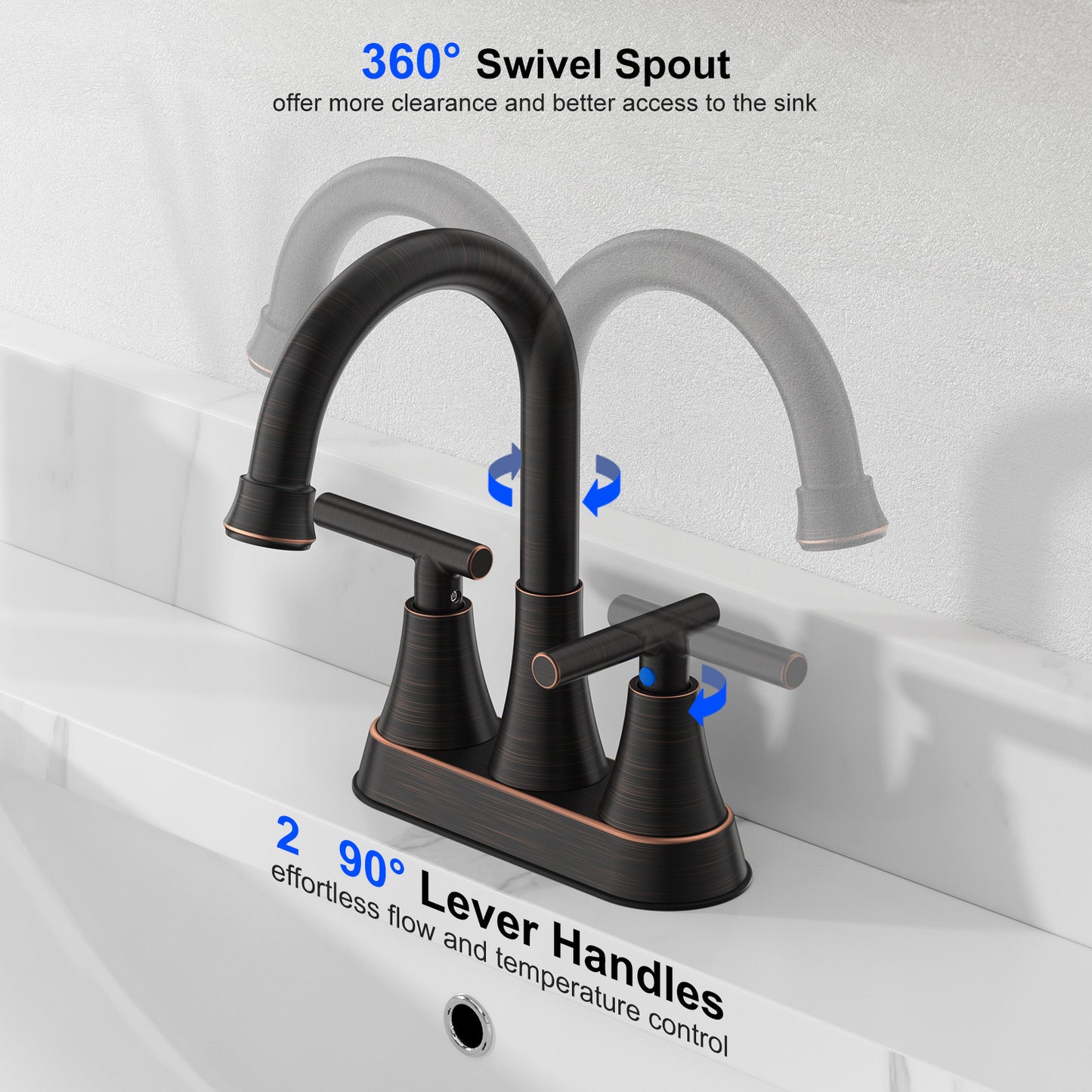 KINGTACK Bathroom Faucets, 4 inch Bathroom Sink Faucet, Stainless Steel Lead-Free 2-Handle Centerset Faucet with Pop-up Drain and 2 Supply Hoses, Fits 2 or 3-hole Sink, Oil Rubbed Bronze