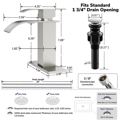 KINGTACK Bathroom Faucets, Brushed Nickel Bathroom Sink Faucet for 1 or 3 Hole, Faucet for Bathroom Sink with Deck, Pop-up Drain and Supply Hoses