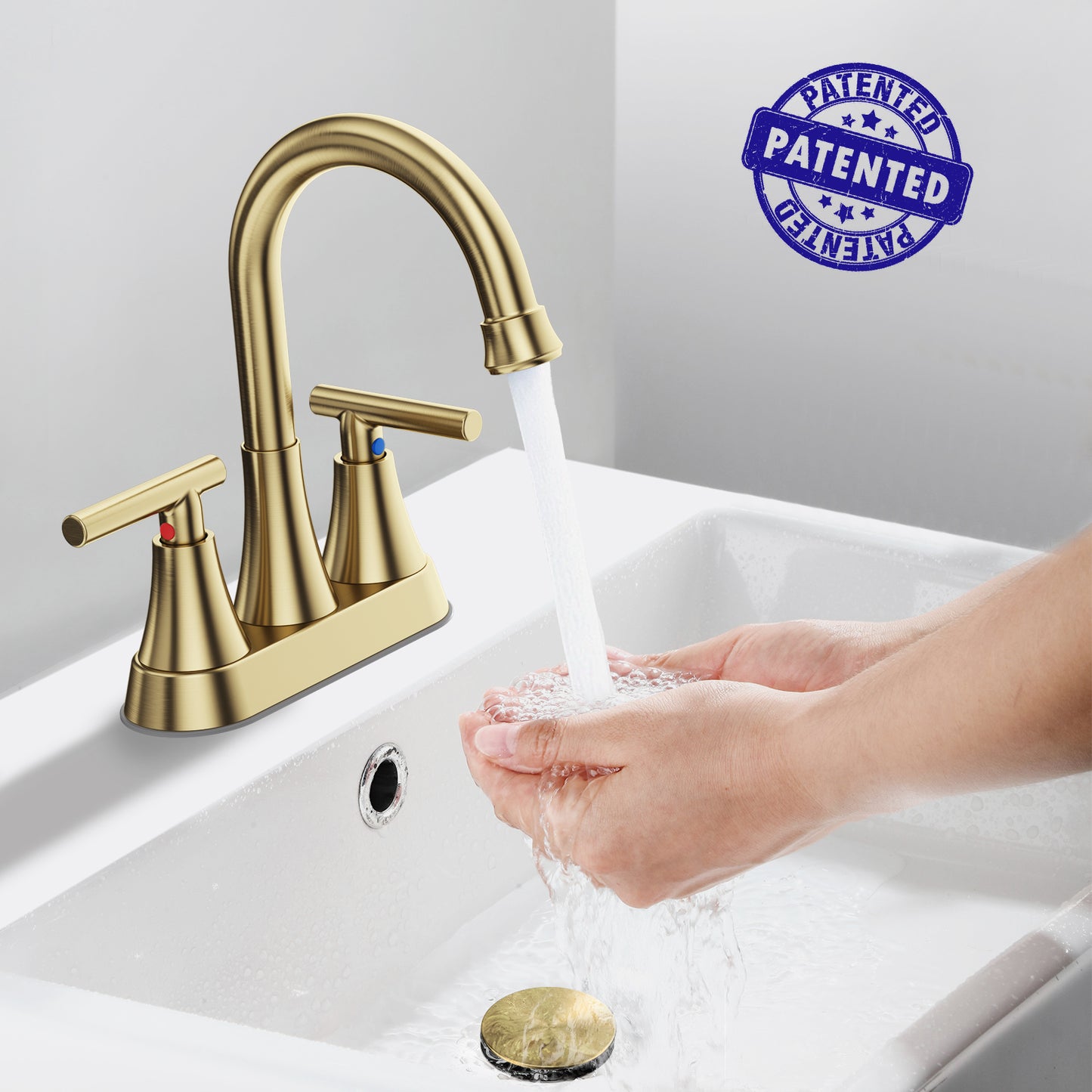 KINGTACK Bathroom Sink Faucet, 4 inch 2-Handle Gold Bathroom Faucet with Pop-up Drain and 2 Supply Hoses, Fits 2 or 3-hole Sink