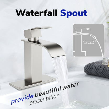 KINGTACK Bathroom Faucets, Brushed Nickel Bathroom Sink Faucet for 1 or 3 Hole, Faucet for Bathroom Sink with Deck, Pop-up Drain and Supply Hoses