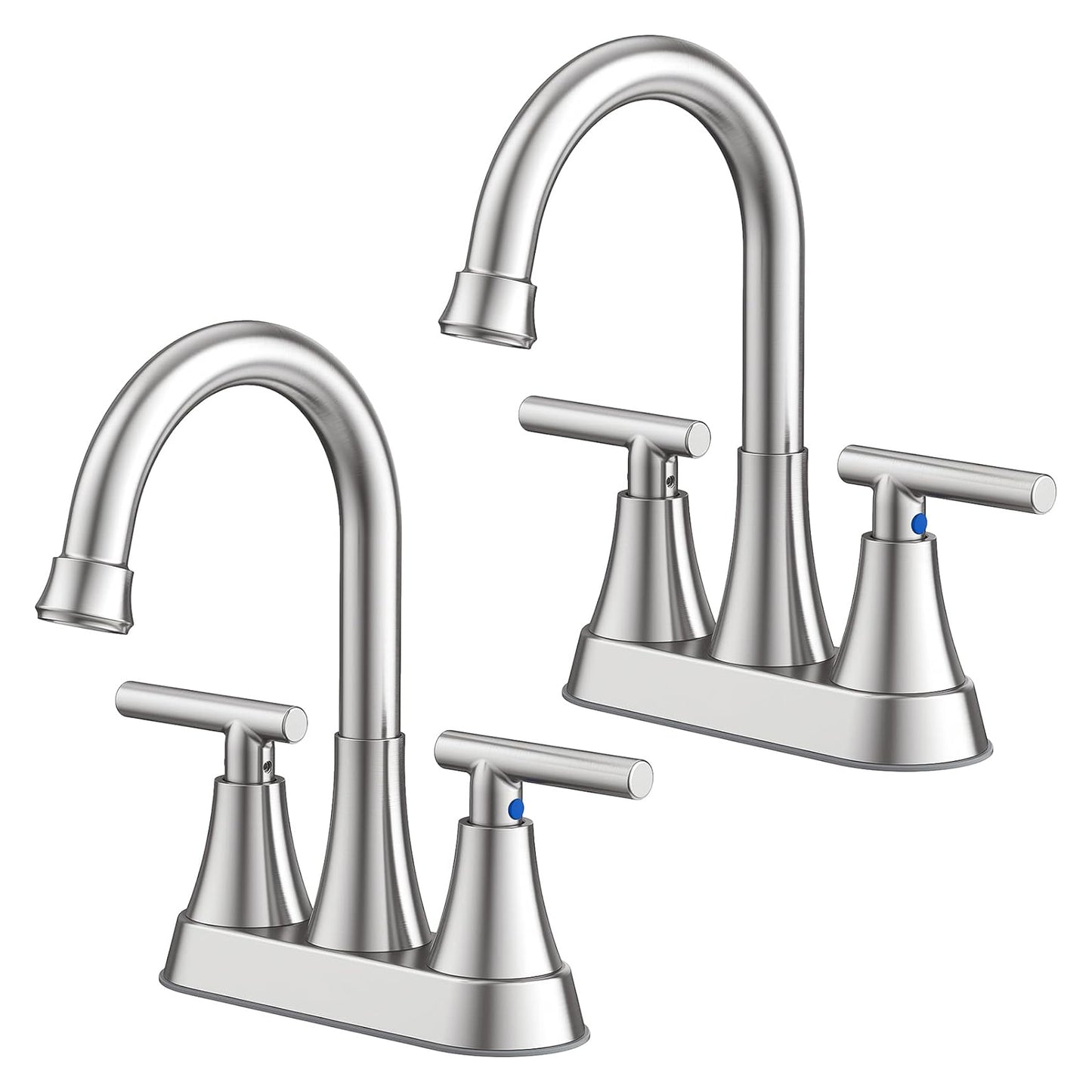 KINGTACK Bathroom Sink Faucet, 4 inch Brushed Nickel 2-Handle Bathroom Faucets with Pop-up Drain and 2 Supply Hoses Fits 2 or 3-hole Sink, 2 Pack