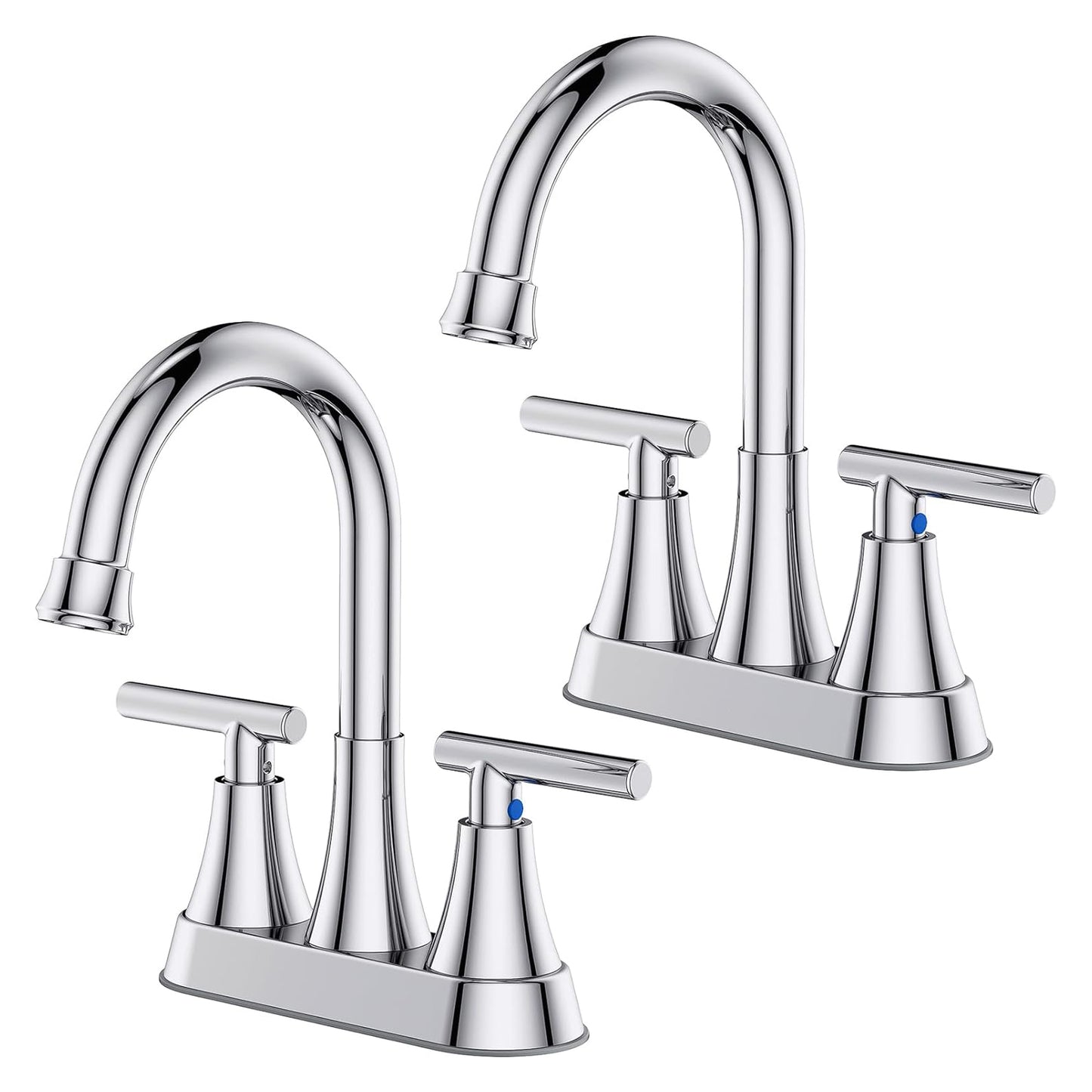 KINGTACK Bathroom Faucet 3 Hole, 4 Inch Chrome Bathroom Sink Faucet, Stainless Steel Lead-Free 2-Handle Centerset Faucet with Pop-up Drain and 2 Supply Hoses, 2 Pack