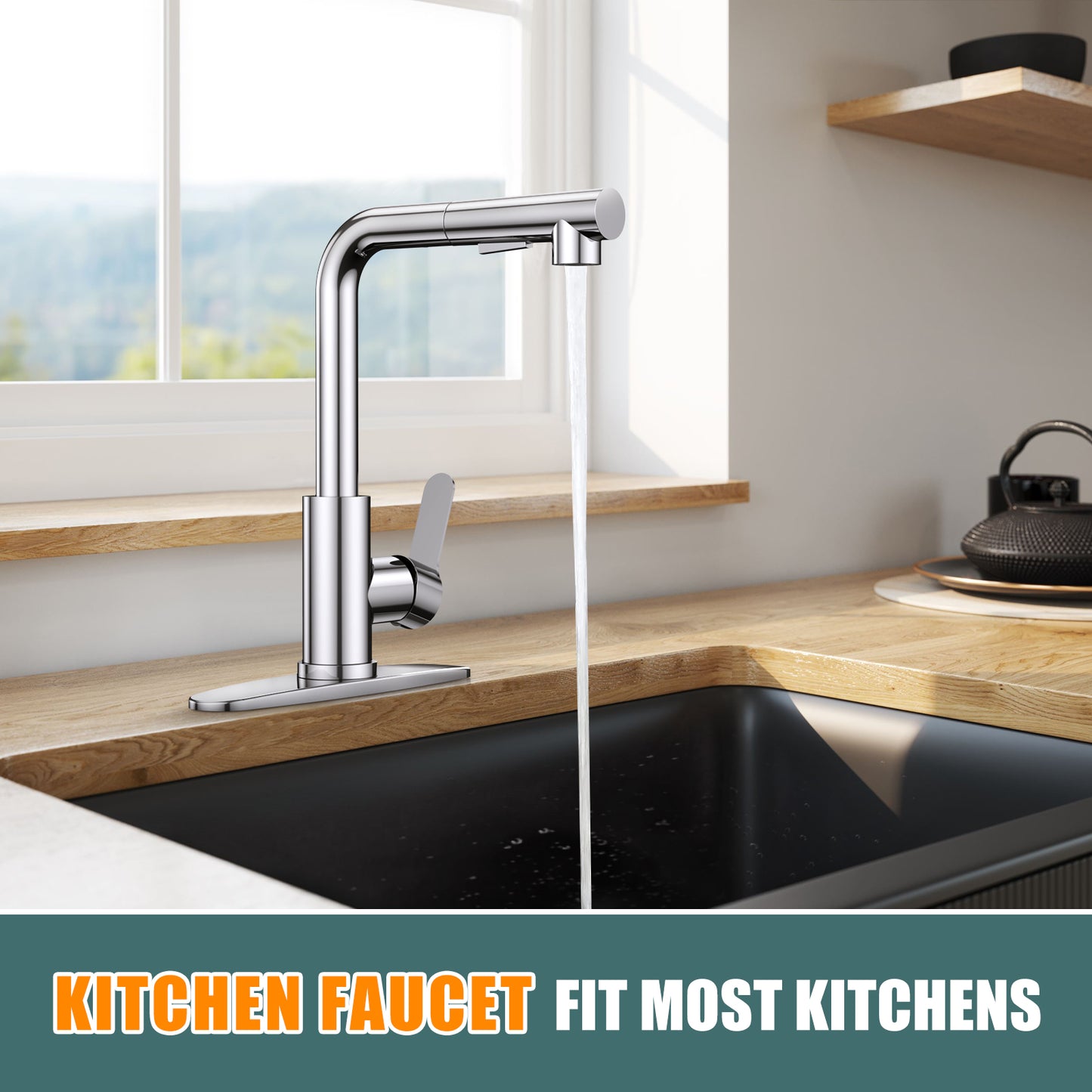 KINGTACK Kitchen Sink Faucet, Brushed Nickel Kitchen Faucet with Pull Down Sprayer, Stainless Steel Commercial Utility Kitchen Faucets for Sink 3 Hole for Bar Rv Camper Laundry Outdoor Farmhouse