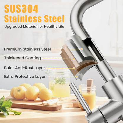 KINGTACK Kitchen Faucet with Pull Down Sprayer, Single Handle High Arc Brushed Nickel Kitchen Sink Faucets with Deck Plate Suit to 1 or 3 Holes