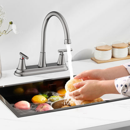 KINGTACK Two Handles Kitchen Faucet, 3 Hole or 4 Holel Faucet for Kitchen Sink, Brushed Nickel