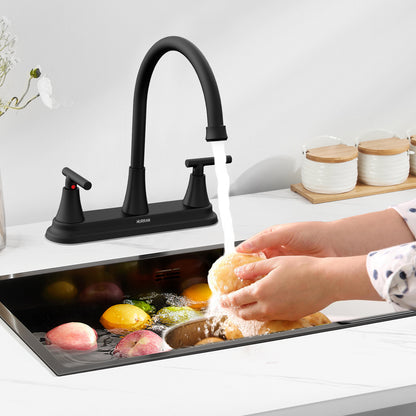KINGTACK Two Handles Kitchen Faucet, 3 Hole or 4 Holel Faucet for Kitchen Sink, Matte Black