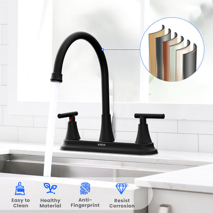 KINGTACK Two Handles Kitchen Faucet, 3 Hole or 4 Holel Faucet for Kitchen Sink, Matte Black