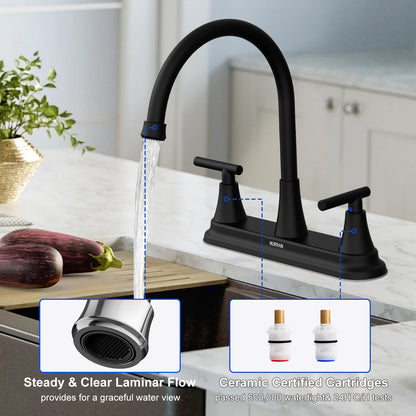 KINGTACK Two Handles Kitchen Faucet, 3 Hole or 4 Holel Faucet for Kitchen Sink, Matte Black